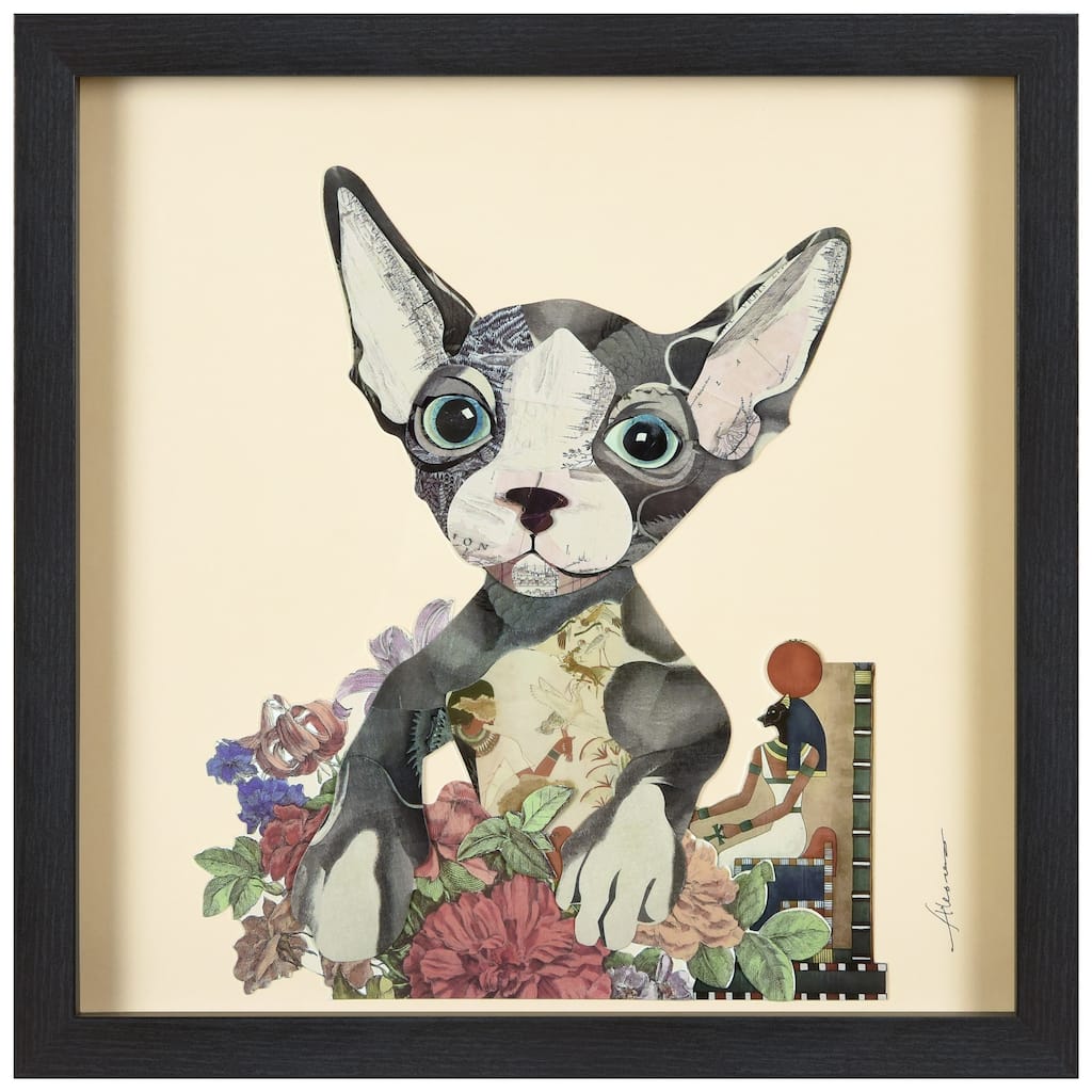 Empire Art "Sphynx" Alex Zeng's dimensional collage, under glass & a black shadow box frame