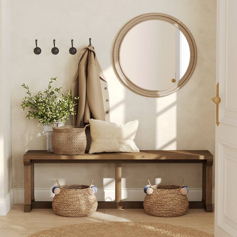 59" Solid Wood Entryway Bench, Rustic Shoe Bench & Bed Seat for Bedroom, Hallway, Living Room