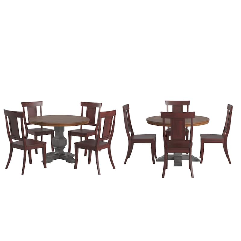 Ronda 45" Round Solid Wood Top Dining Set with Panel Back Chairs