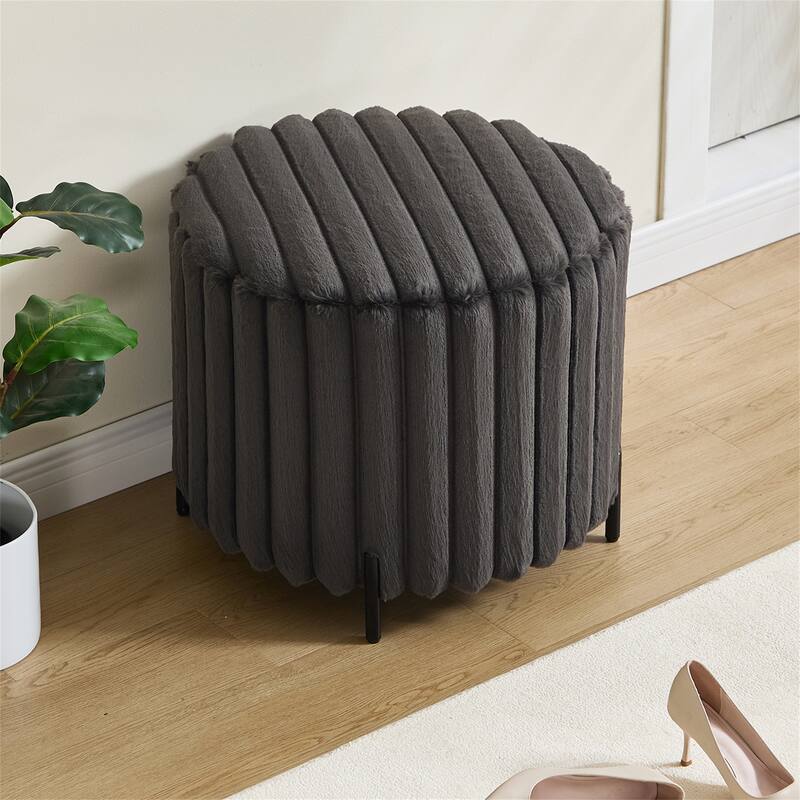 22.05" Upholstered Round Ottoman with Metal Legs for Bedroom