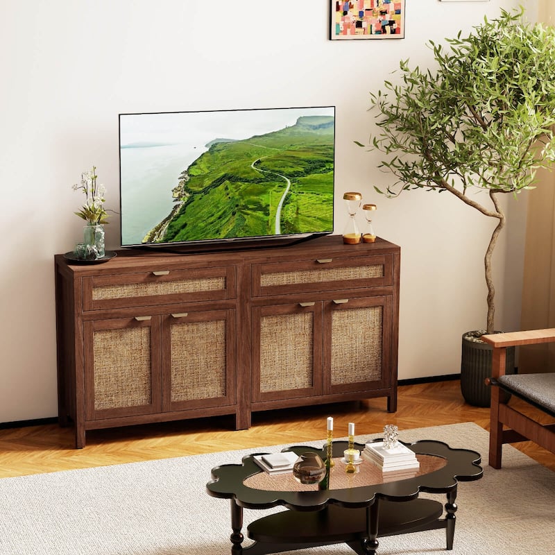 Costway 1/2 PCS Buffet Cabinet Sideboard Storage Cabinet Rattan Doors