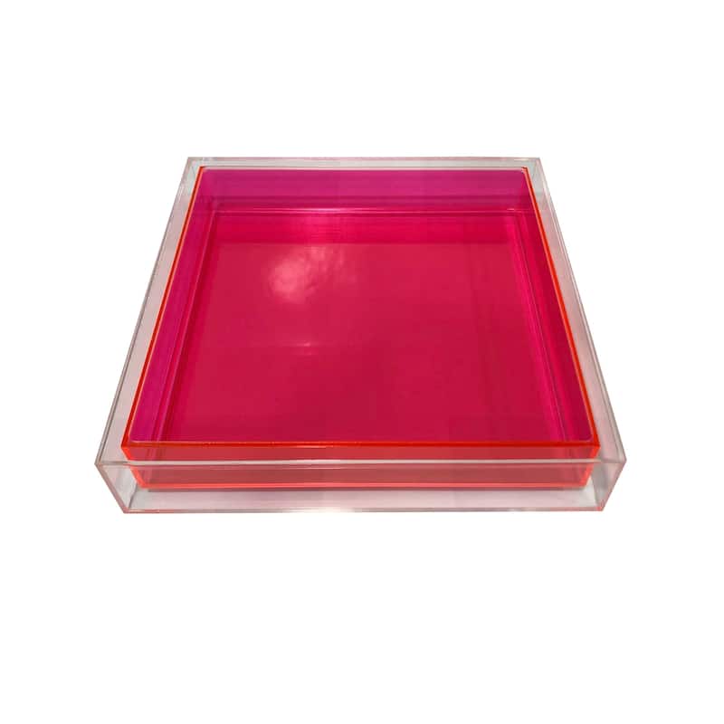 Hot Pink Encased Lucite Tray - Hot Pink - 10x10x1.8 - Hot Pink