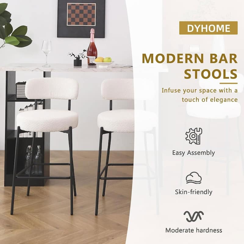 XINMICS 27 Inches Boucle Counter Height Bar Stools with Back