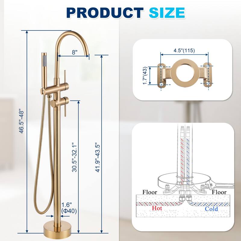 WOWOW Double Handle Freestanding Tub Faucet with Handheld Shower
