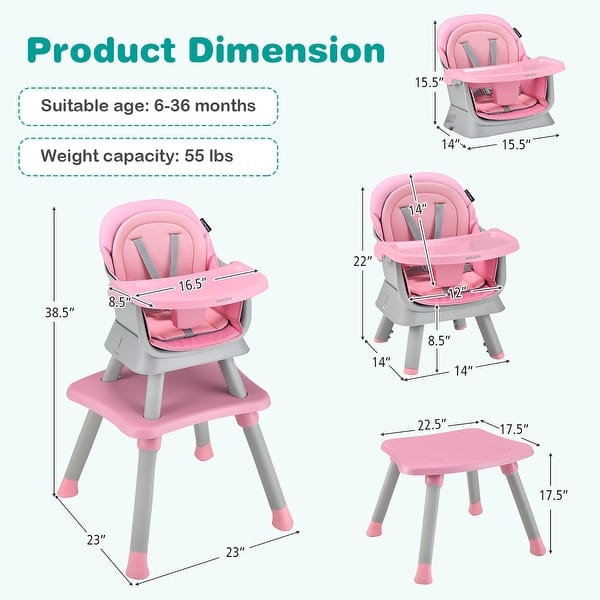 dimension image slide 0 of 4, Costway 8-in-1 Baby High Chair Convertible Dining Booster Seat with