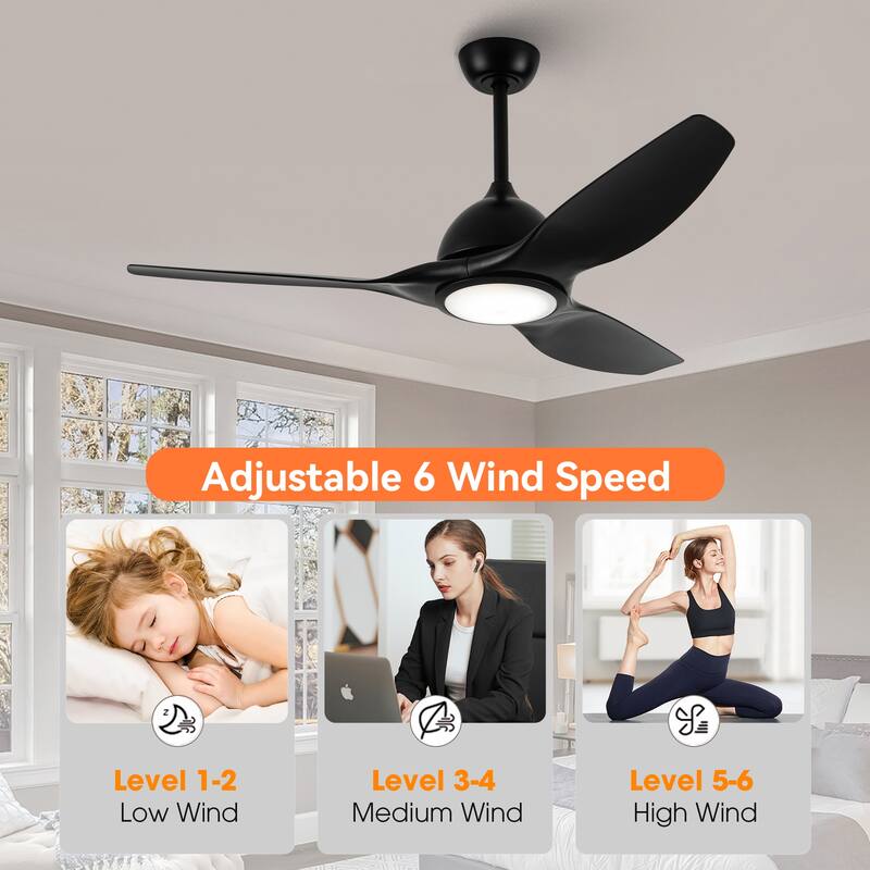 52-inch Modern Matte Black DC LED Ceiling Fan with Remote