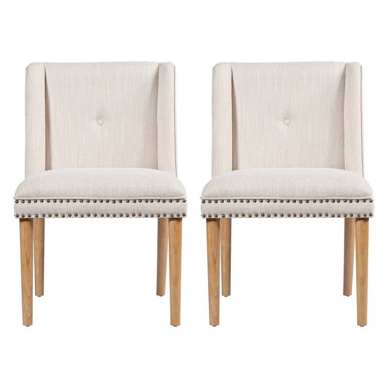 Christopher Knight Home - Light Luxury Upholstered Dining Chair with Rivet Trim & Rubber Wood Legs