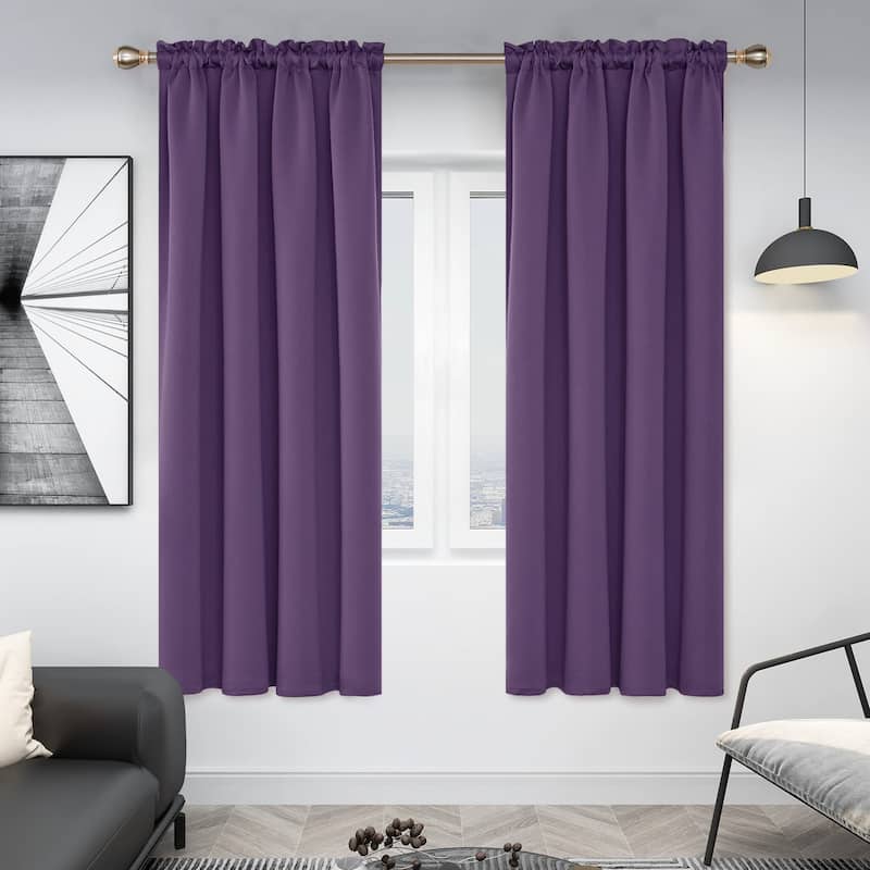 Deconovo Solid Rod Pocket Curtain Panel Pair, Set of 4 Panels - 38x72 Inch - Purple Grape