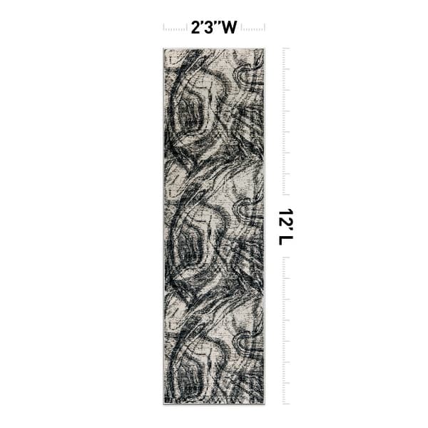 dimension image slide 1 of 7, World Rug Gallery Distressed Abstract Black / Ivory / Gray Area Rug