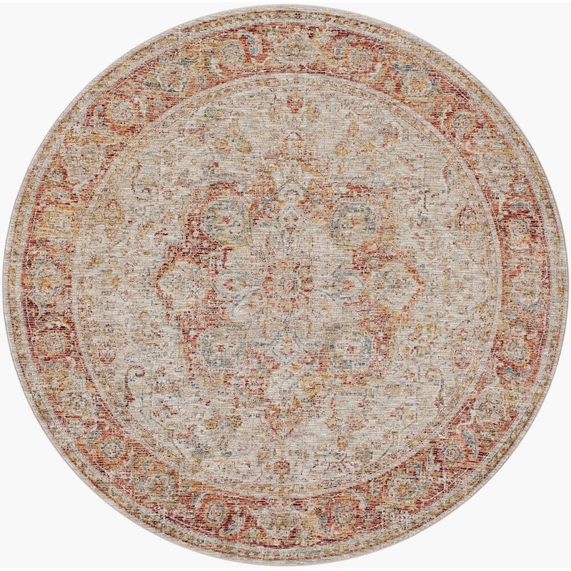 Livabliss Traditional Naila Medallion Area Rug - 7'10" x 7'10" Round - Rust/Beige