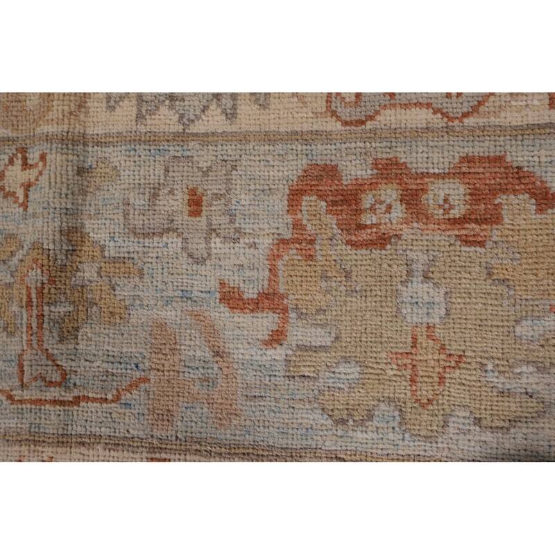 Vegetable Dye Oushak Area Rug Hand-Knotted Floral Beige Wool Carpet - 7'11" x 10'2"