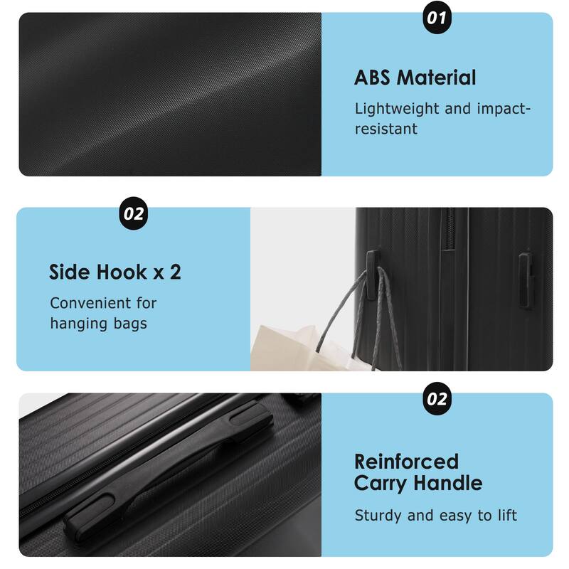 Luggage Set 3 Piece,Lightweight Durable ABS Suitcases with Spinner Wheels and TSA Lock,Carry-on & Checked Luggage(20"/24"/28")