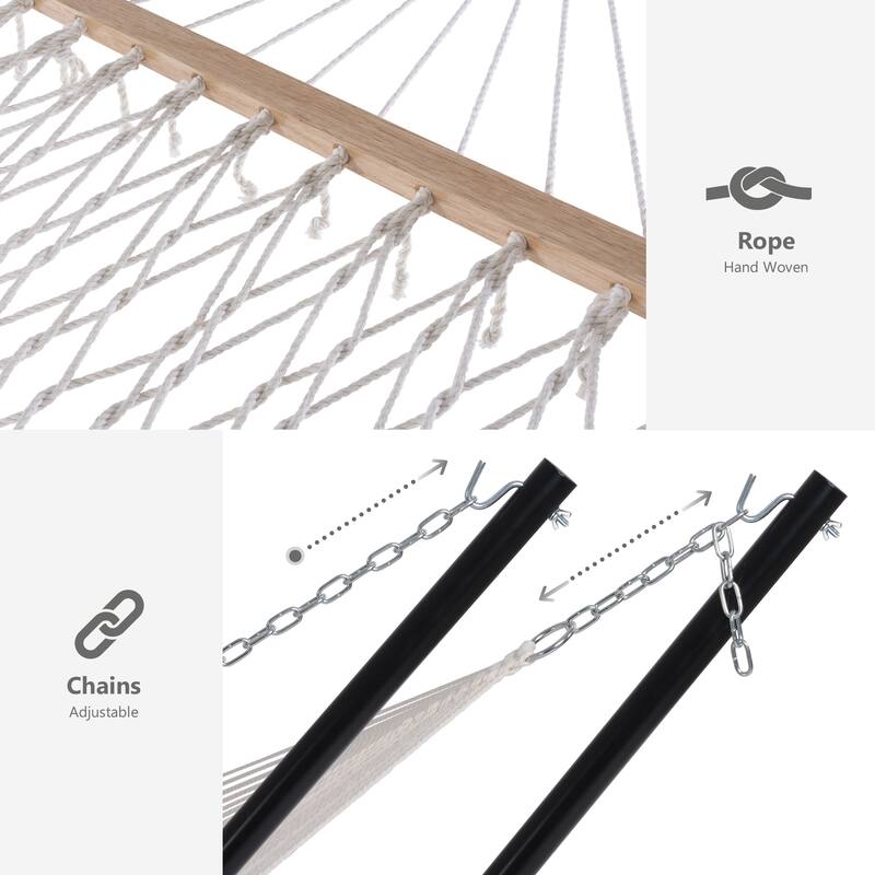 Double Hammock with Stand, Two Person Cotton Rope Hammock