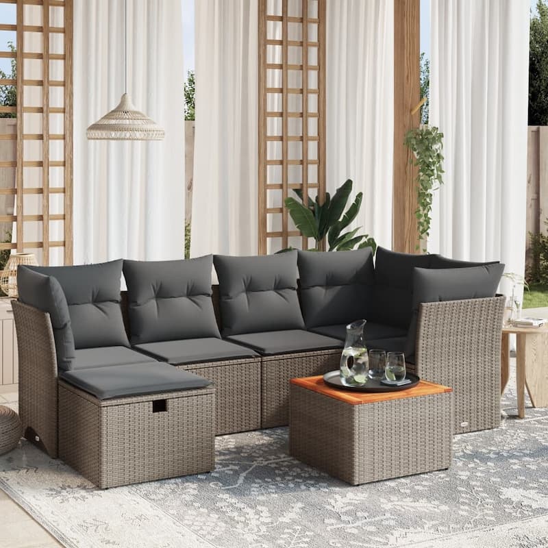 vidaXL Patio Sofa Set with Cushions Outdoor Furniture 7 Piece Poly Rattan - Grey Large