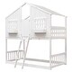 preview thumbnail 4 of 7, Twin over Twin House Bunk Bed with Roof Window Door with Safety Guardrails and Ladder, Natural/White