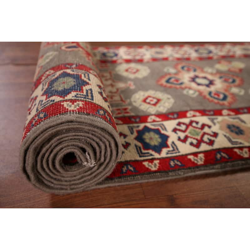 Geometric Kazak Oriental Runner Rug Handmade Wool Carpet - 2'1" x 19'2"