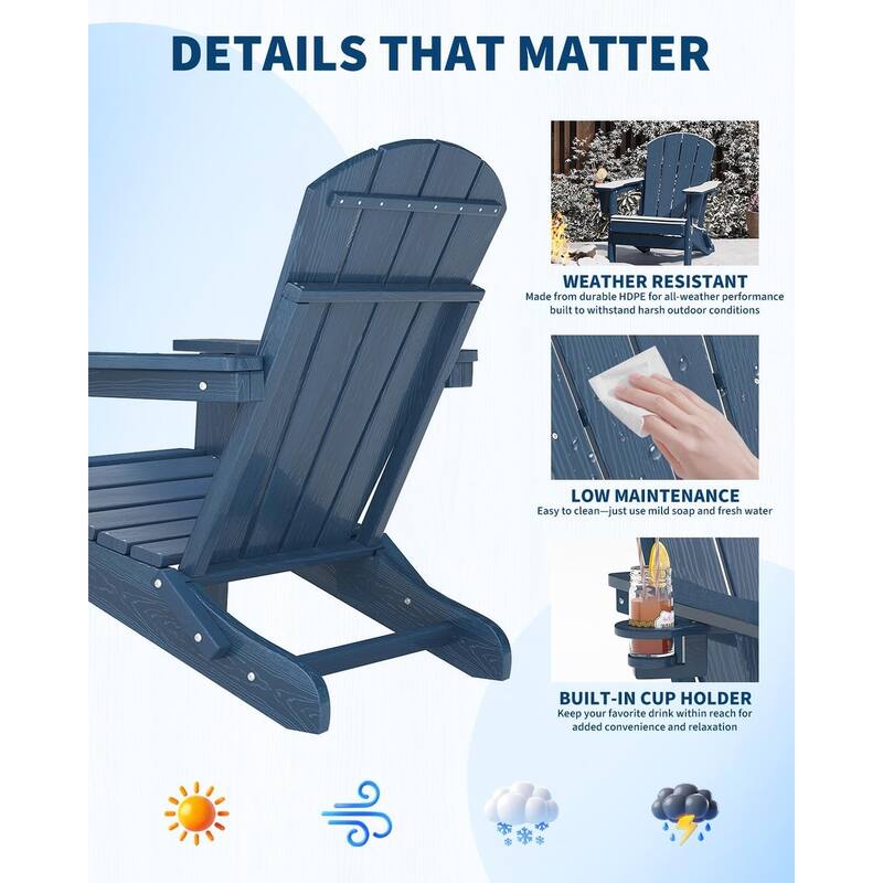 Folding Adirondack Chair Set of 2, with Side Table and Cup Holder