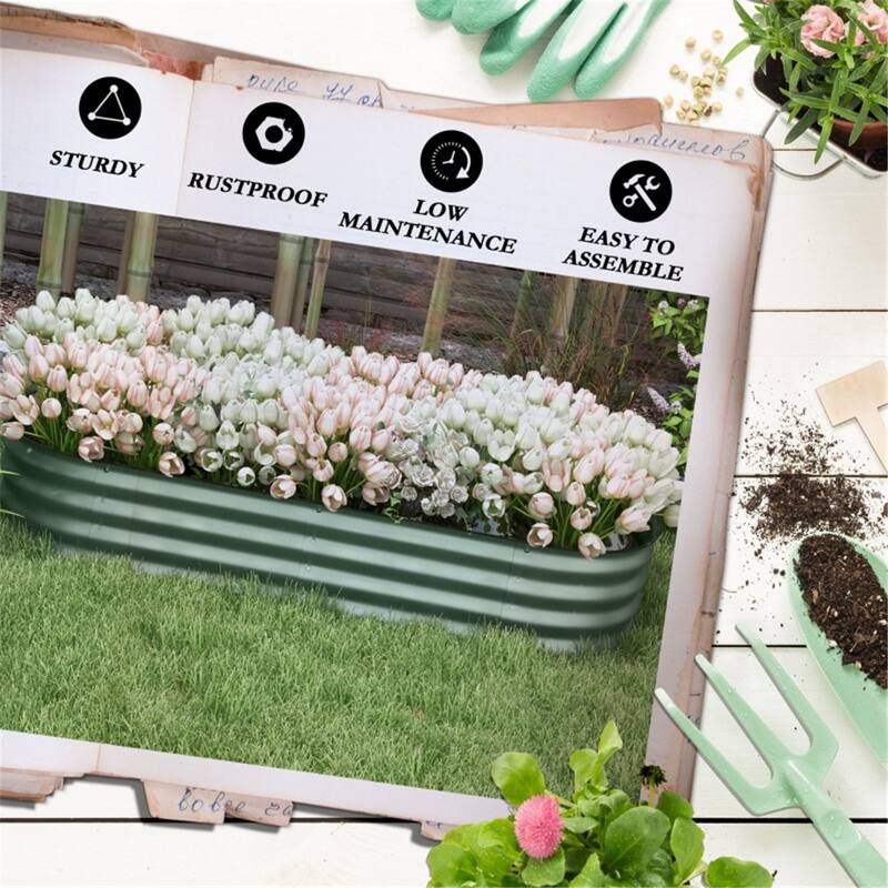 Outdoor Garden Bed with Galvanized Steel and Rubber-Sealed Top - 59" L x 24.5" W x 11.75" H