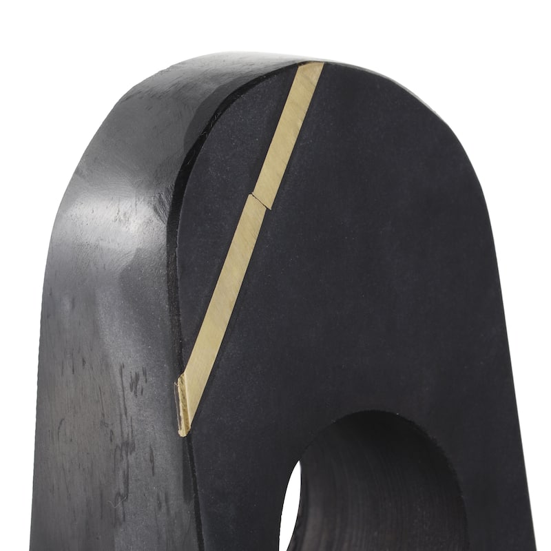 Marble Geometric Curved Pyramid Decorative Bookends with Diagonal Gold Stripes - Set of 2 Black - Roche River Decor