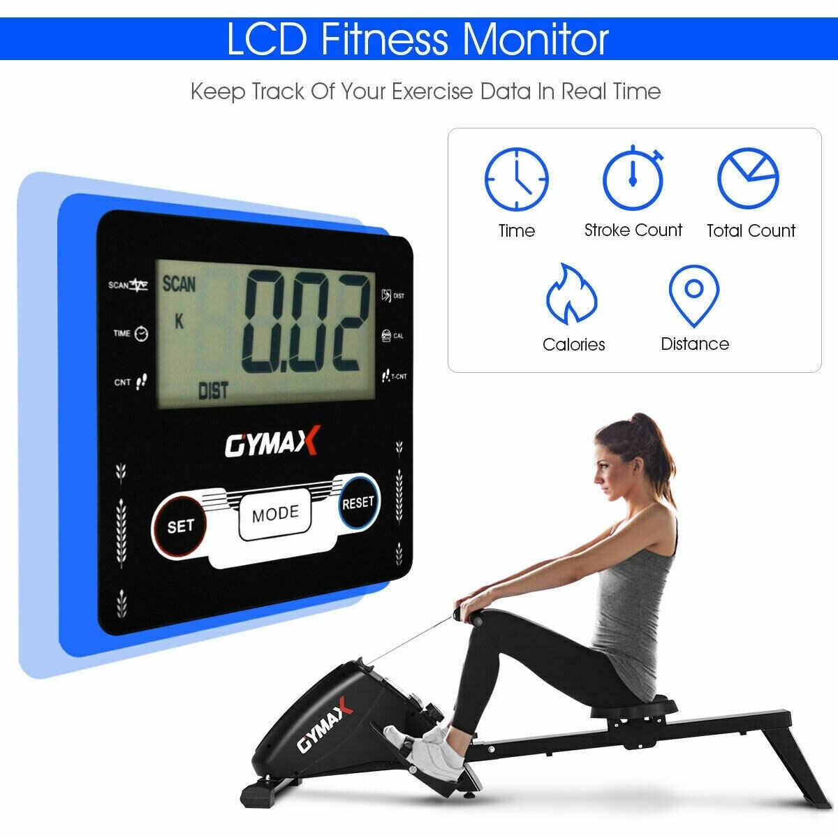 Foldable Magnetic Quiet Operated Fitness Rowing Machine with 10 Level Adjustable Resistance Black