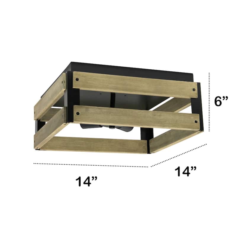 Four Light Decorative Squared Flush Mount Ceiling Light Fixture - 14" - Brown and Black