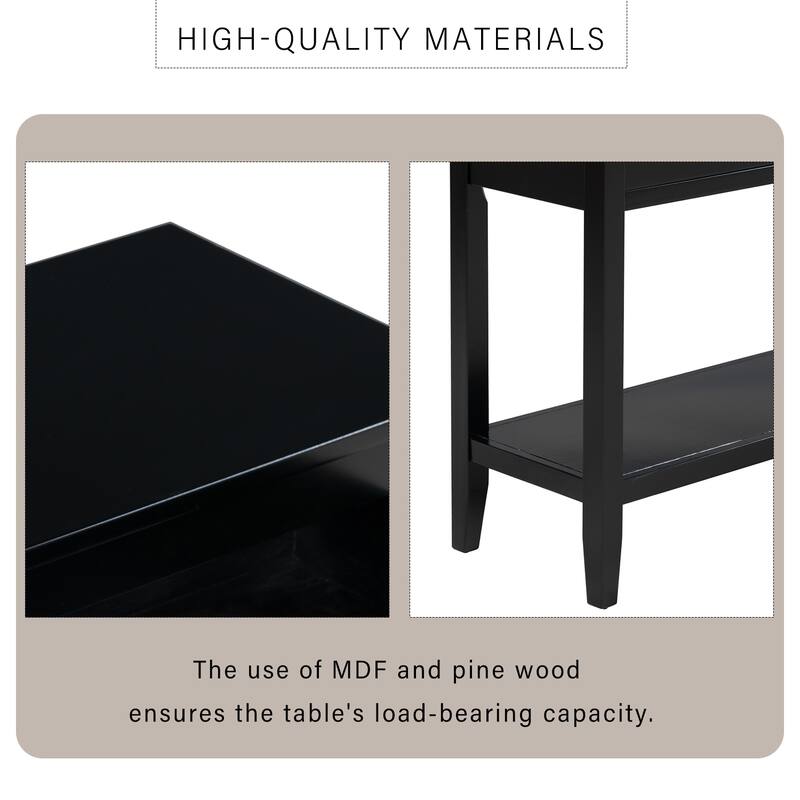 Rectangular Console Table Entrance Table with 3 Storage Drawers and Open Storage Shelf, Hallway Tables with Pine Leg