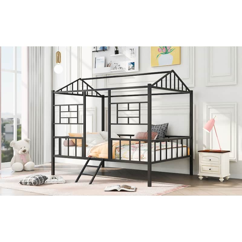 Metal House Bed Frame with Slatted Support