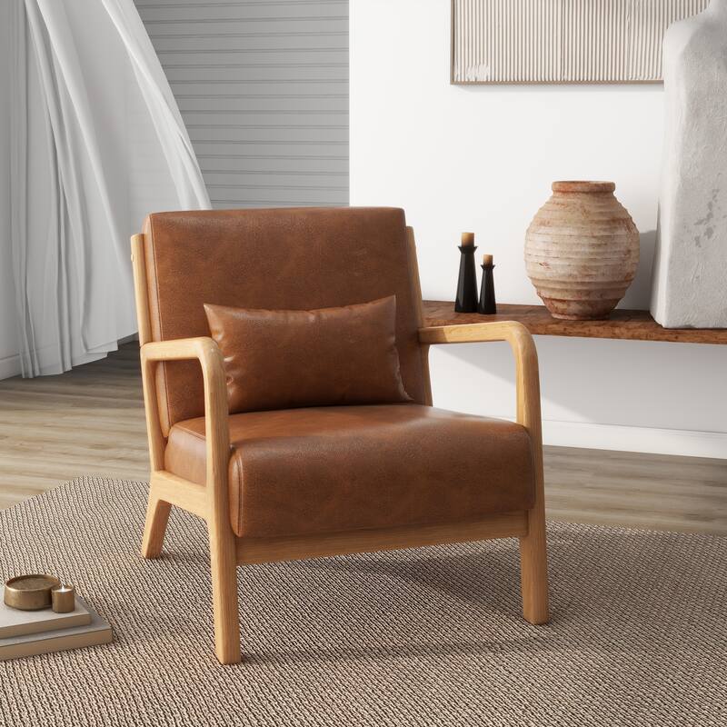 Modern Upholstered Accent Chairs for Living Room - Natural Wood - Light Brown & PU&Side Frame