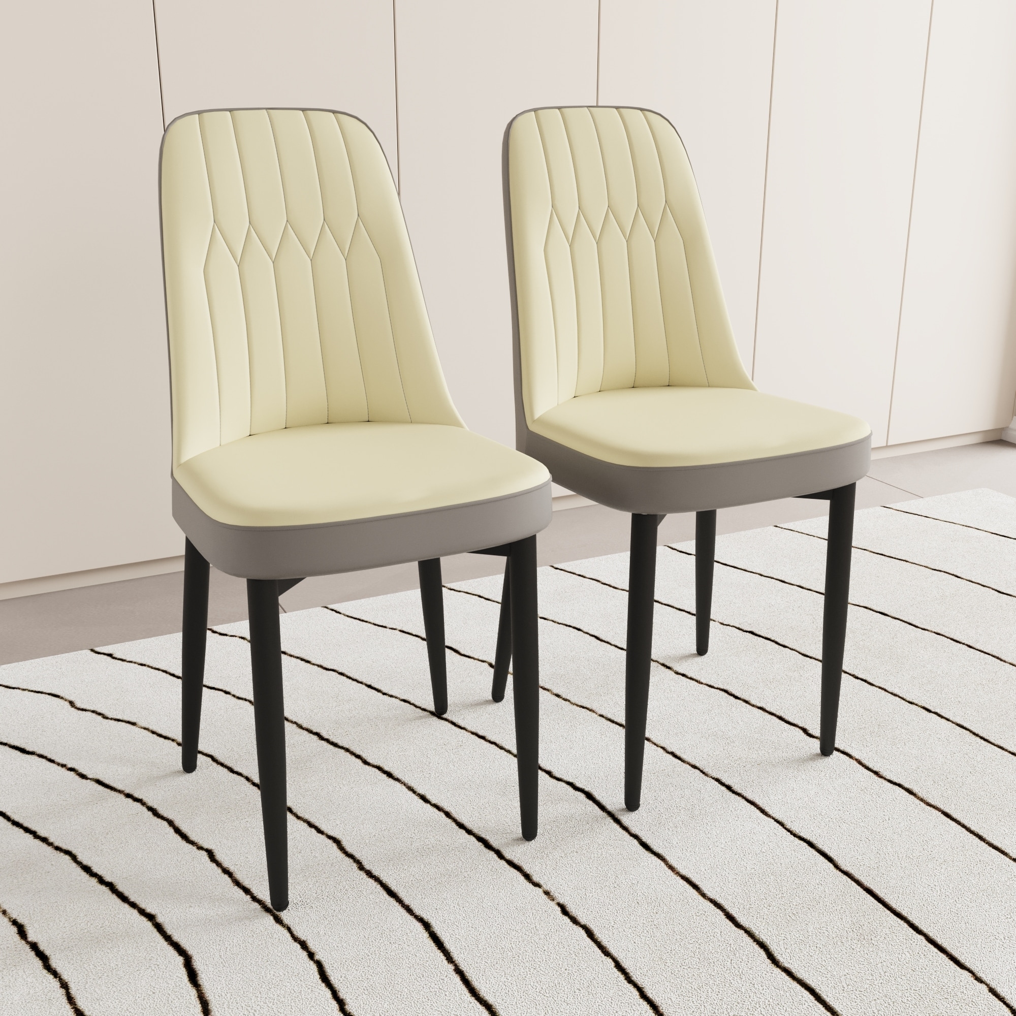 Javlergo Set of 2 PU Leather High Back Dining Chairs Curved Ergonomic Design with Thick Cushion Sturdy Metal Legs Accent Chairs