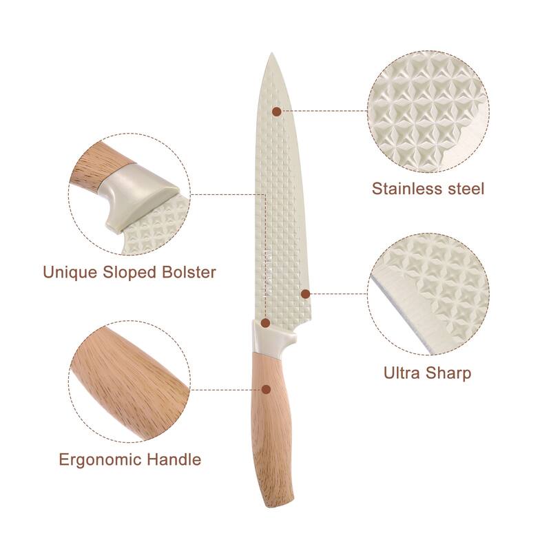 Kitchen Knife Set with Block, 6 Pcs Stainless Steel Knife Block Set