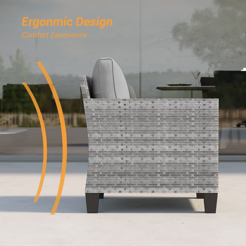 BONOSUKI 2Pcs Patio Single Sofa Set Grey Rattan Outdoor Furniture Set