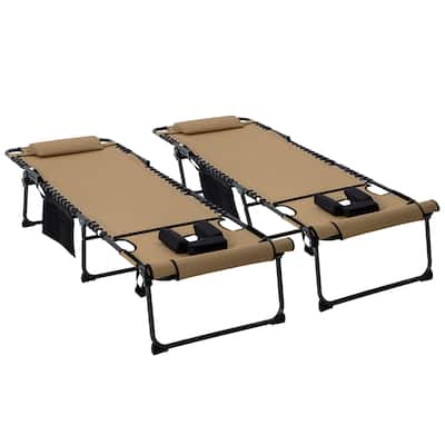 Outsunny 2 Piece Folding Chaise Lounge With 5-Level Reclining Back, Outdoor Tanning Chair With Reading Face Hole
