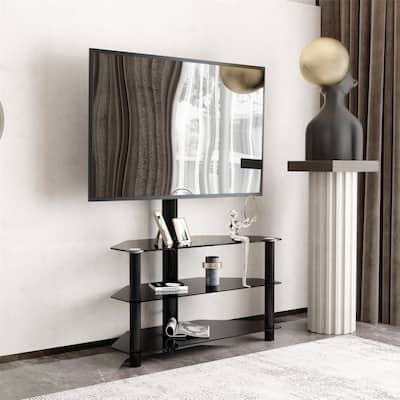 Multi-function TV Stand,3-Tier Height Adjustable Bracket Swivel Entertainment Centers