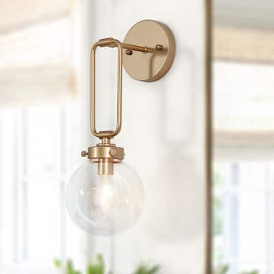 Modern 1-light Gold Wall Sconce Orb Glass Vanity Lights for Bathroom - L5.1'' x W9.8" x H14.6"