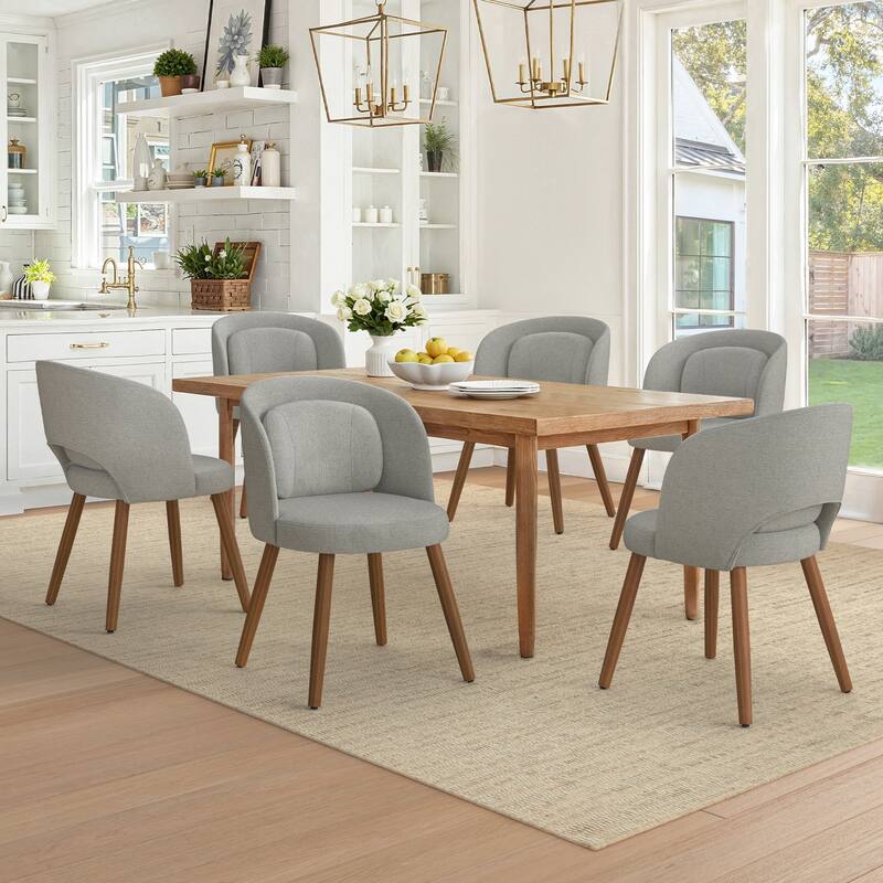 Upholstered Dining Chairs with Back Set of 2/4/6，Linen Dining Room Chairs with Lumbar Pillow for Dining Room, Beige - Grey - Set of 6