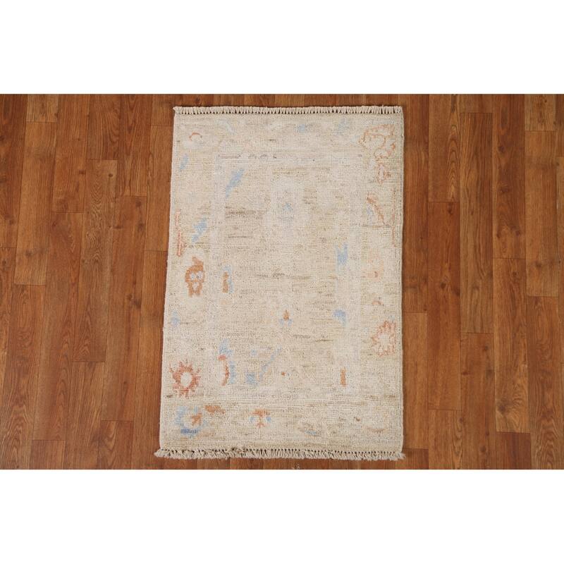 Hand Knotted Oriental 100% Wool Carpet Transitional Geometric Beige & Ivories Oushak Area Rug - 2' 11'' X 2' 0''