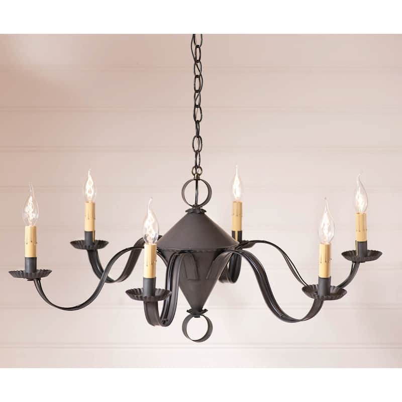 Irvins Country Tinware 6 Arm Public House Chandelier In Kettle Black - 15.5 X 33 X 33 inches