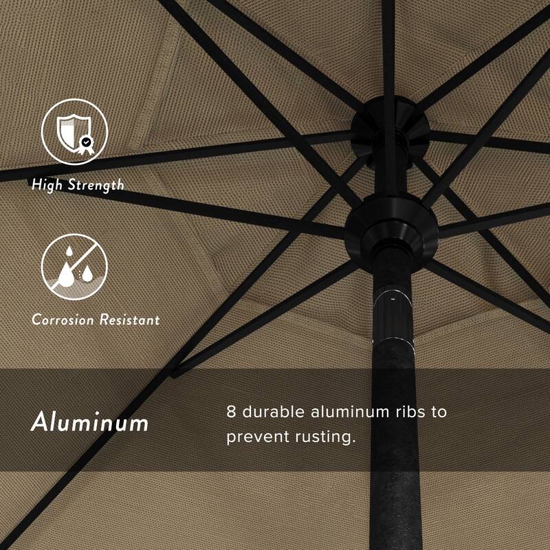 California Umbrella 75' Round Crank Lift Push Button Tilt Black Aluminum Patio Umbrella, Olefin