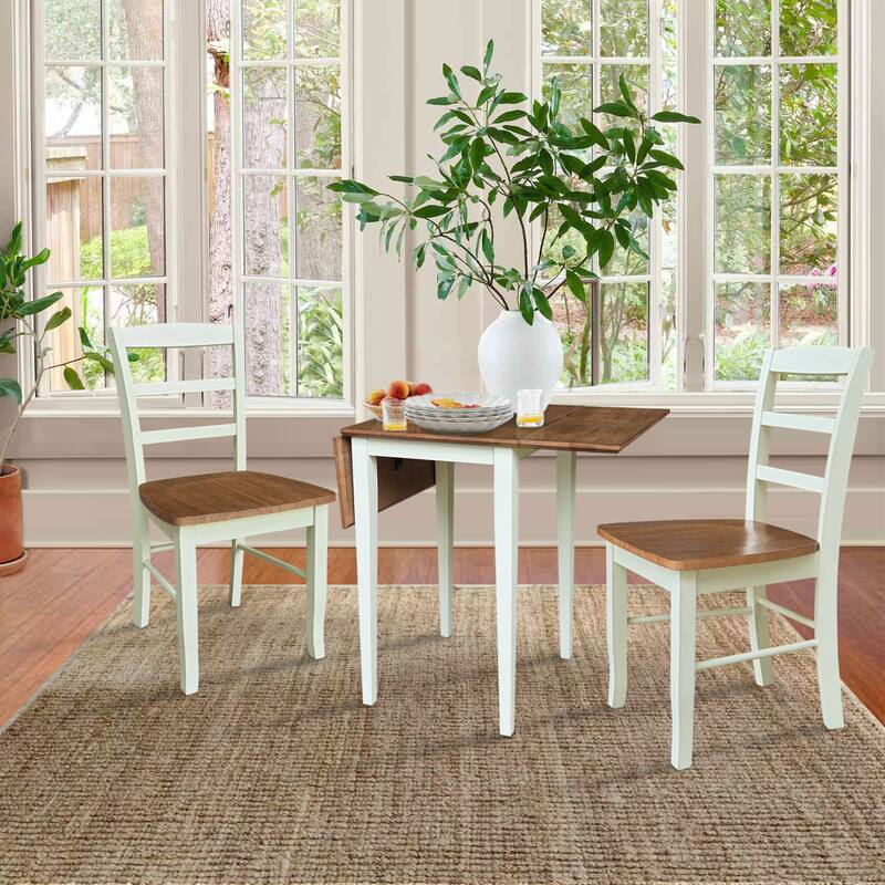 Small Dual Drop Leaf Dining Table with 2 Madrid LadderBack Chairs - 3 Piece Dining Set