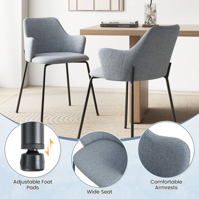 Gymax Dining Chairs Set of 2 w/ Curved Backrest Wide Seat & Armrests