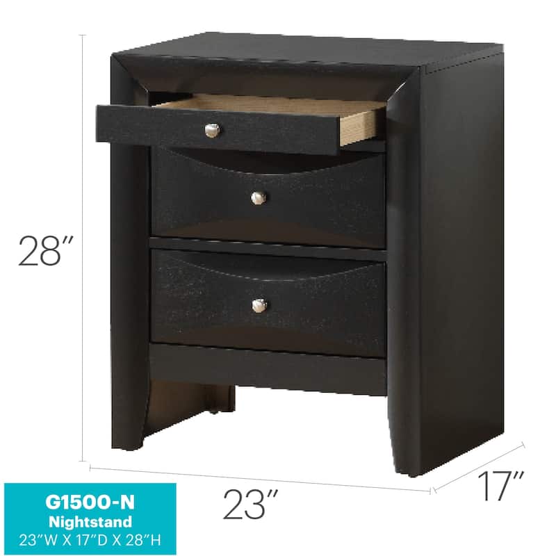 Black Nightstand 28x23x17 Contemporary Bedside Table with Three Drawers, Sleek Storage Solution for Modern Bedroom Decor