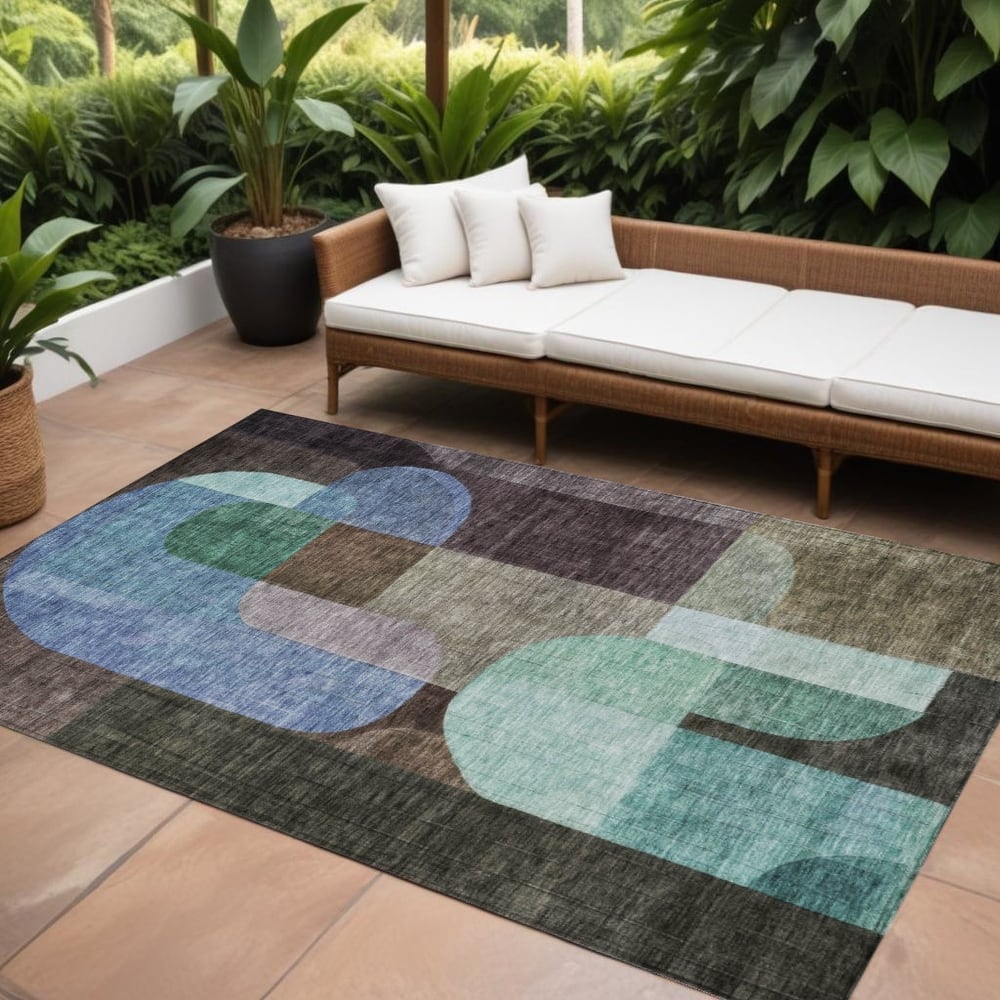 HomeRoots Abstract Transitional Rectangle Outdoor Rug