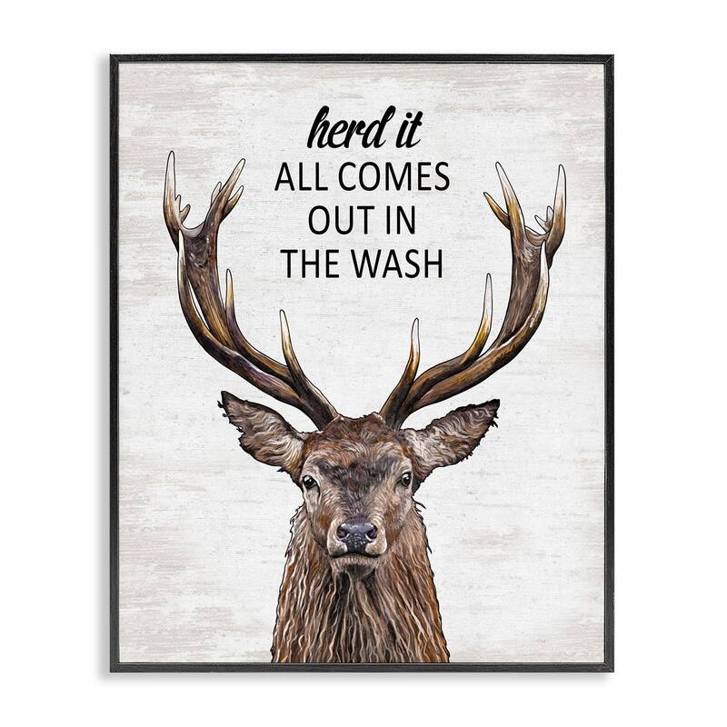 Stupell Laundry Deer Pun Framed Giclee Art Design By Lettered and Lined - 16 x 20 - Black