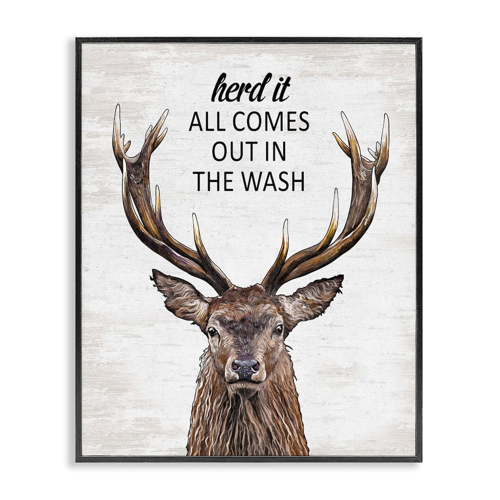 Stupell Laundry Deer Pun Framed Giclee Art Design By Lettered and Lined