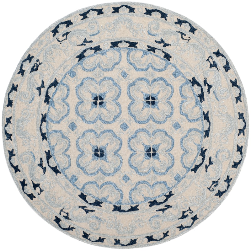 SAFAVIEH Handmade Bella Nursel Modern Floral Wool Rug - 5' Round - Ivory/Blue