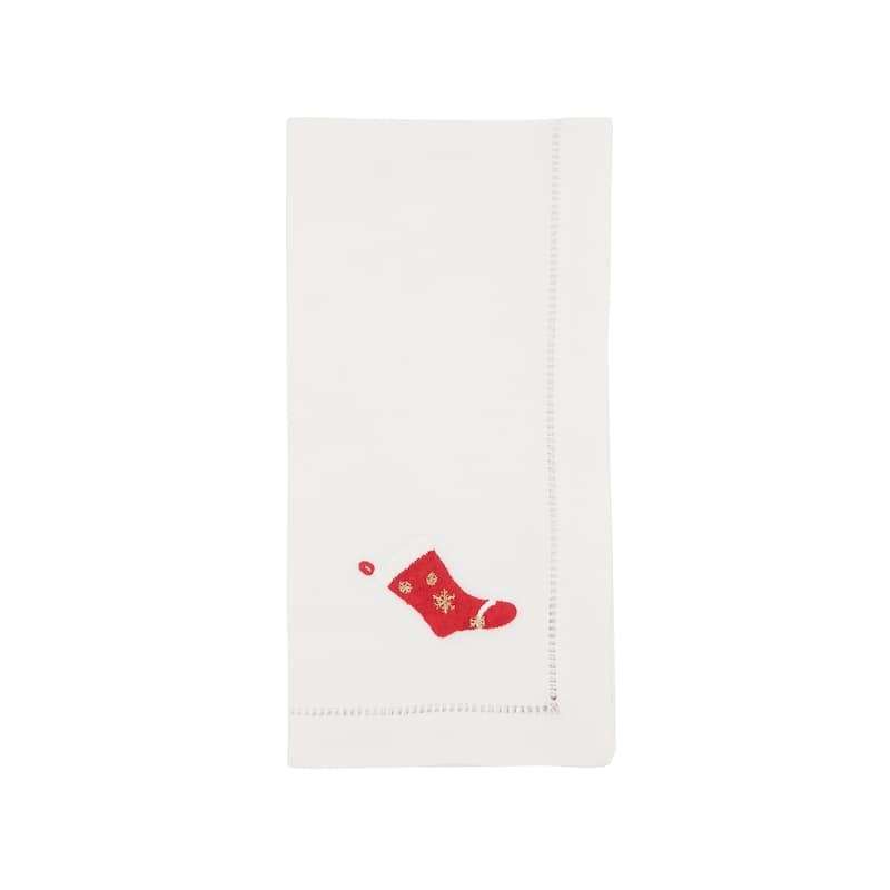 Winter Wonderland Stocking Embroidered Napkin (Set of 6) - 20"x20" - 20"x20" - White - Set of 6