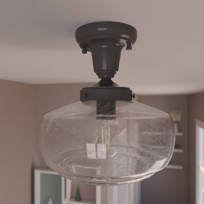 Hunter 10" Saddle Creek 1 Light Pendant or Semi-Flush Mount Ceiling Light - Kitchen Island, Dining Room, Entry - Noble Bronze - Seeded Glass