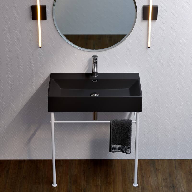 Reims 30 Ceramic Console Sink Matte Black Basin Matte White Legs - 29.75" x 16.55" 35.25"