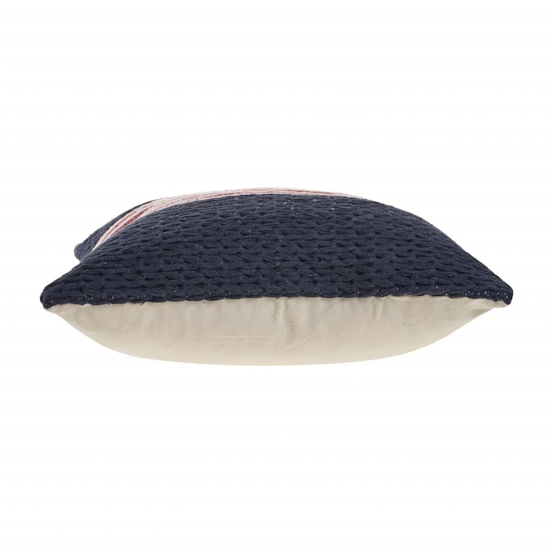 HomeRoots 20" X 20" Blue And Red 100% Cotton Striped Zippered Pillow