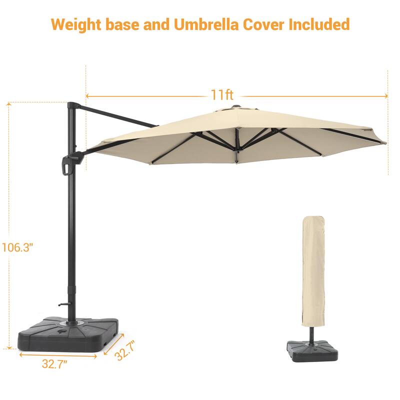 LIVOOSUN 11ft Patio Offset Umbrella Cantilever Umbrella with Base